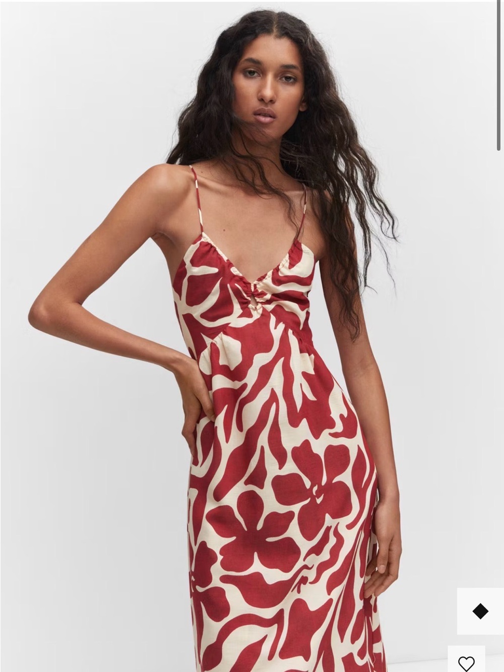NWT Mango Red and Cream Floral Midi Dress - Picture 2 of 6